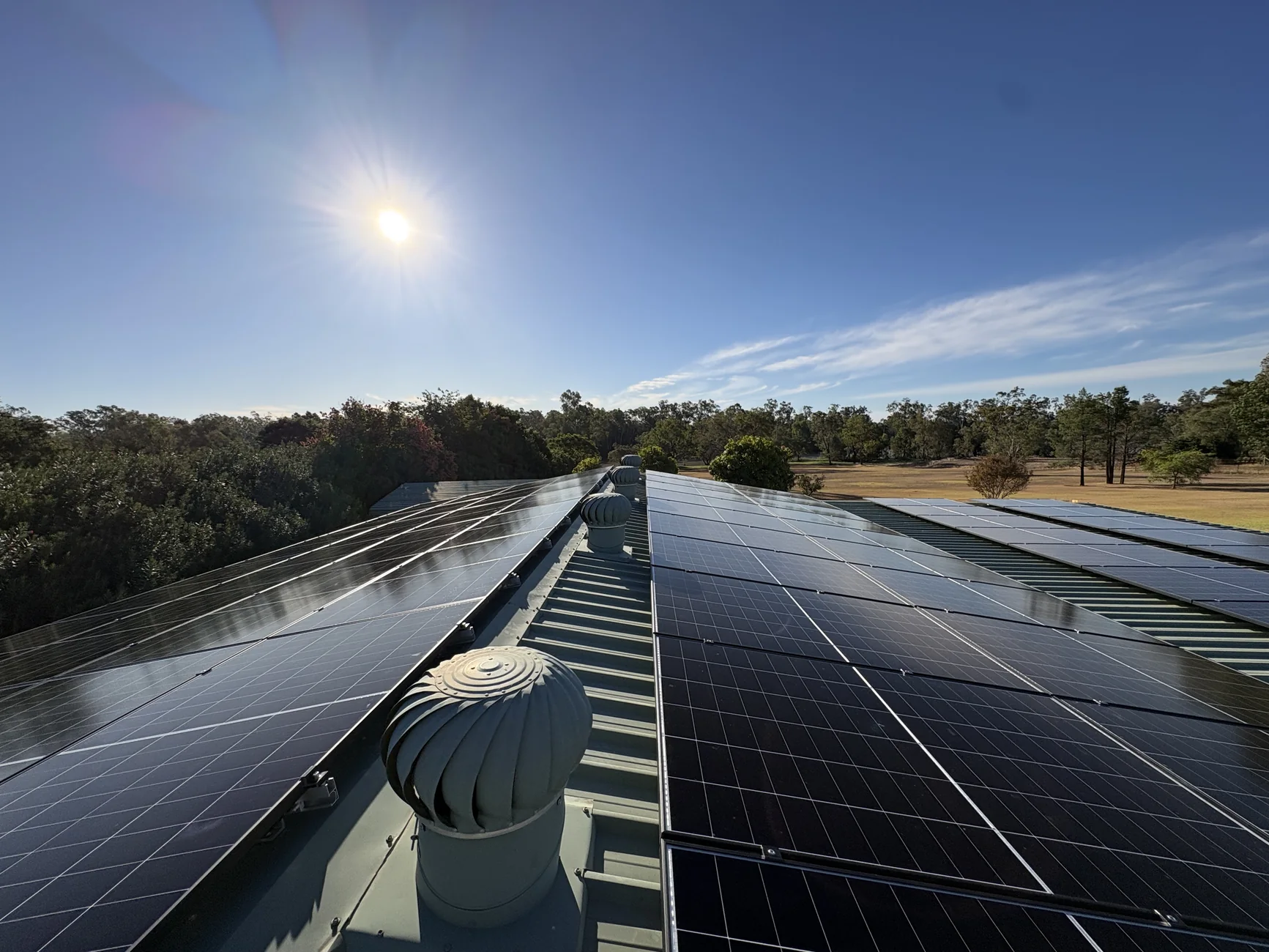 Large solar array on a rural commercial building